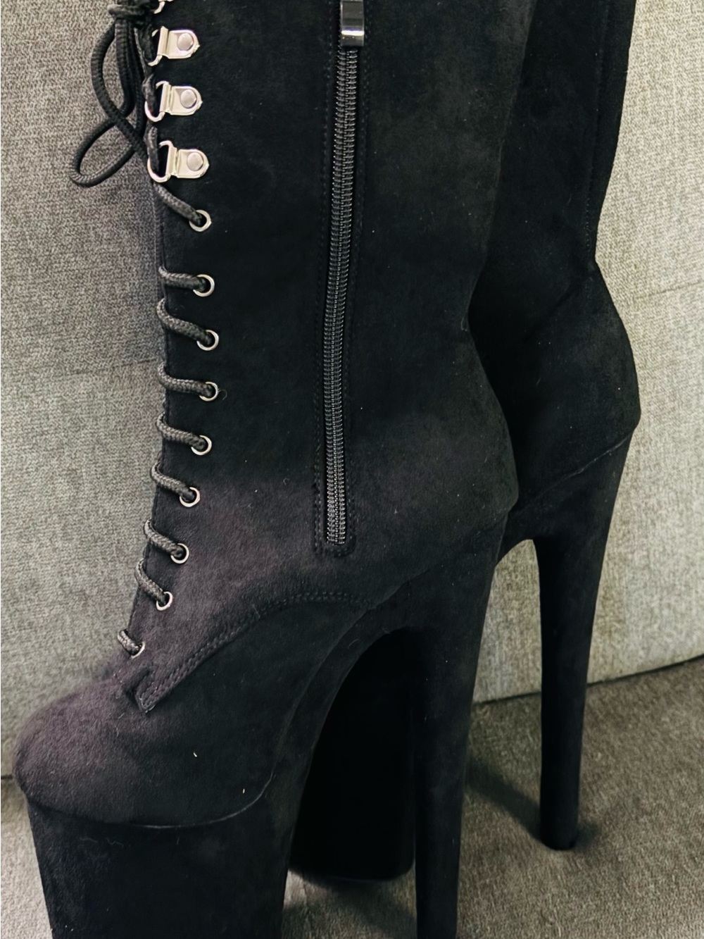 Black Platform Lace-Up Stiletto Ankle Boots Size 35